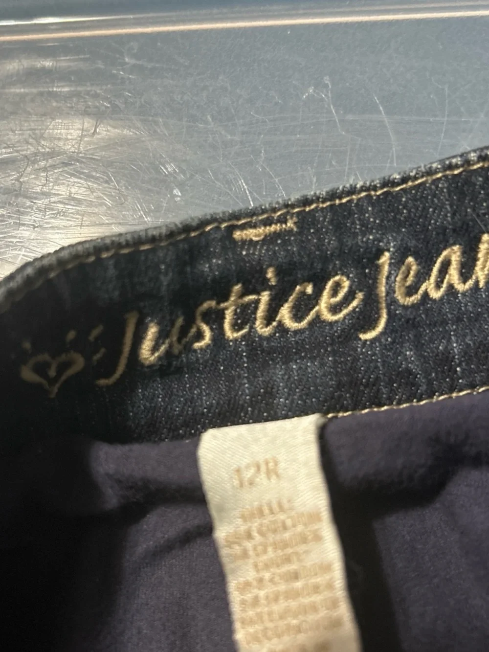 Justice Dark Blue Denim Pleated Skirt with Heart Detail